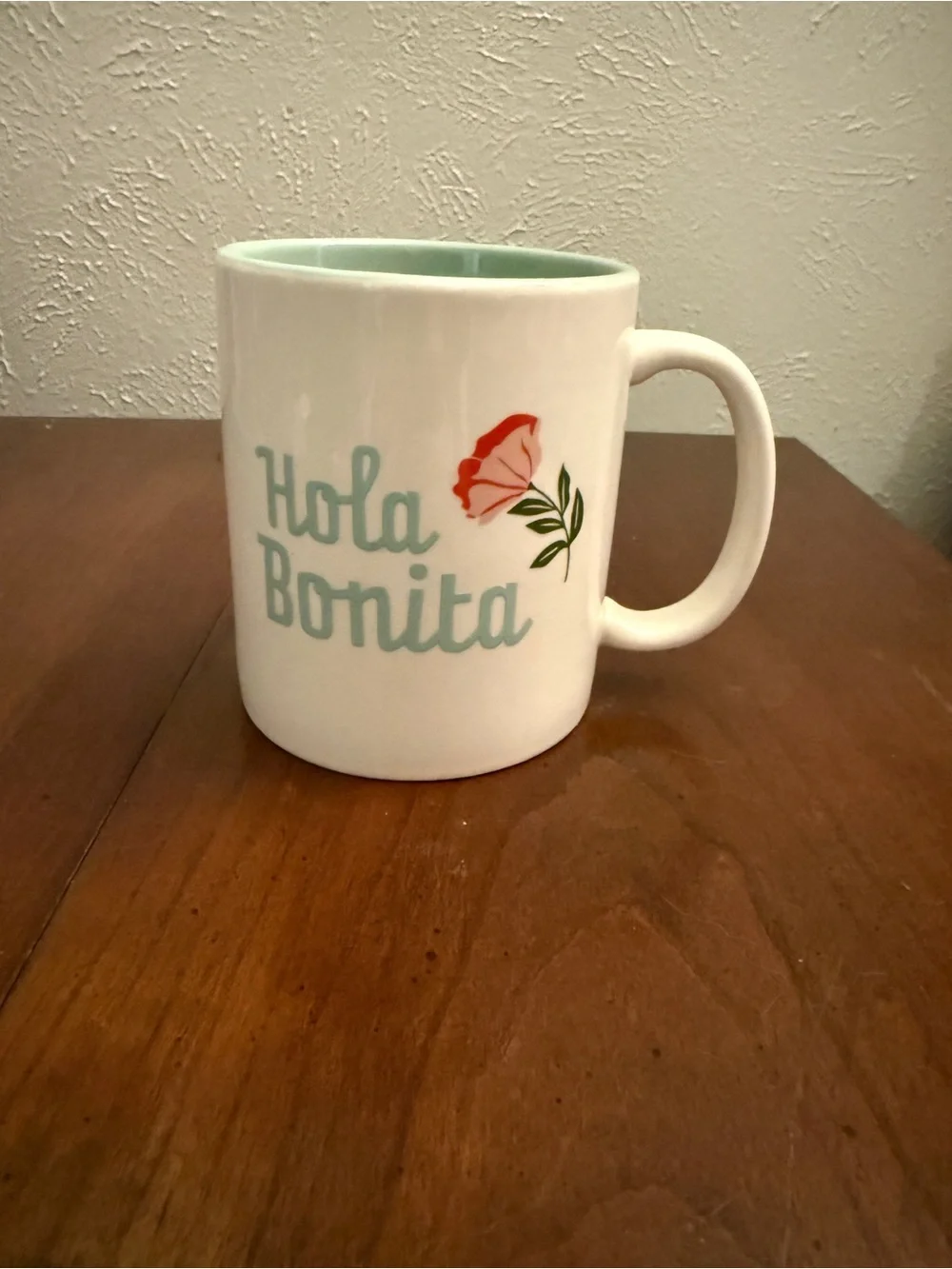 Hola Bonita White Ceramic Mug with Mint Interior